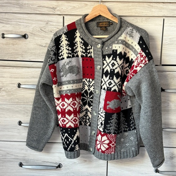 Eddie Bauer vintage cardigan sweater womens sz M high quality %100 wool in gray - Picture 2 of 8